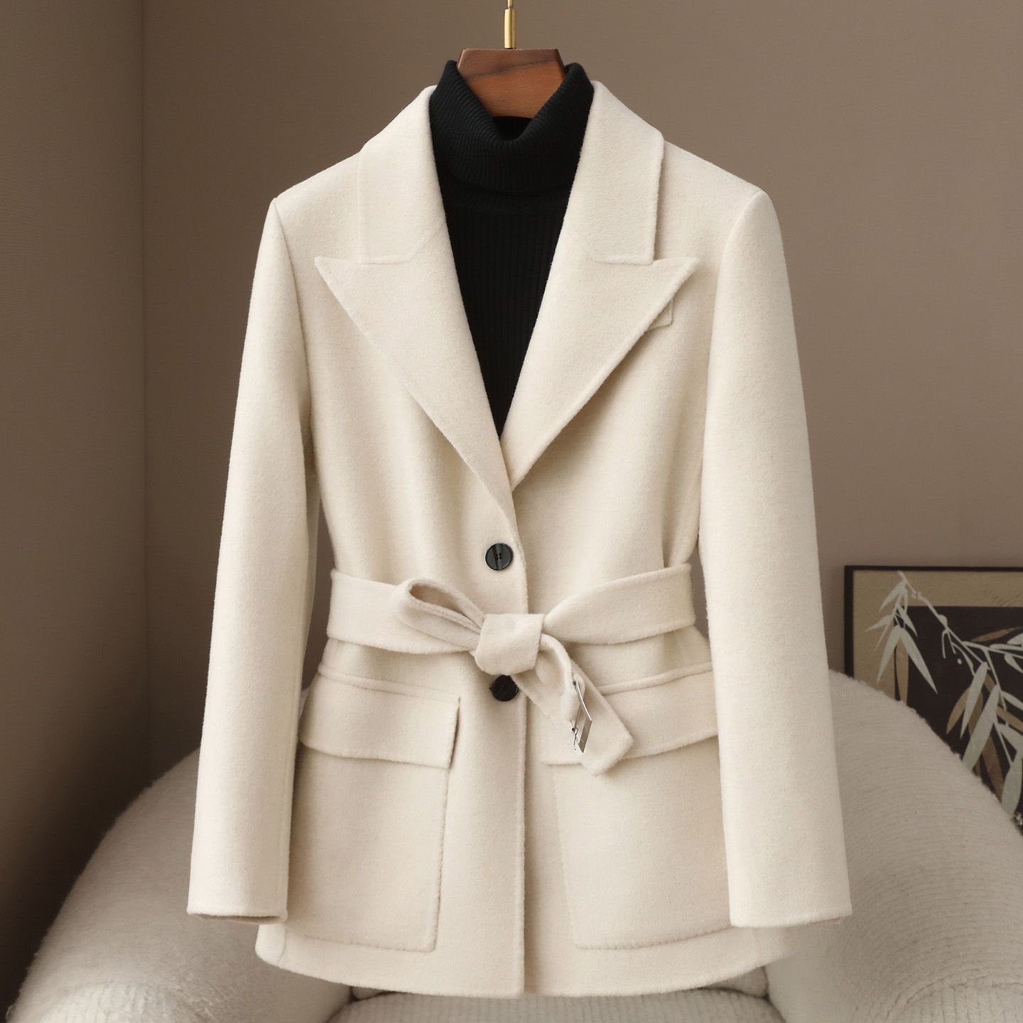 Small Quantity of Clothing: 10% Cashmere High-End Suit Woolen Coat, 2026 Spring New Solid Color Double-Sided Wool Coat for Women
