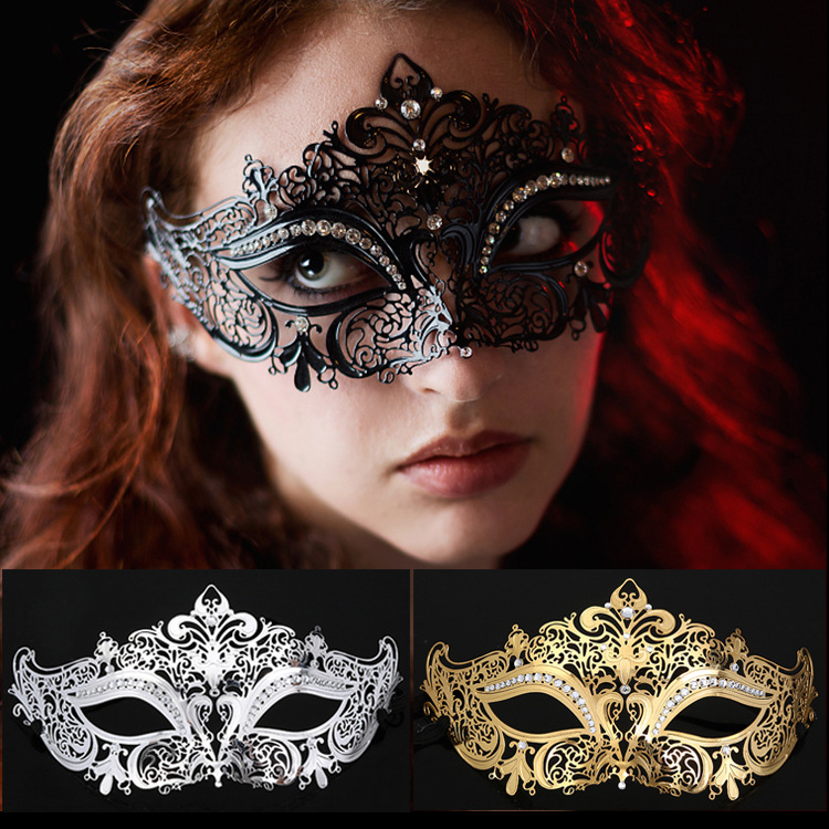 Halloween Props Masquerade Metal Diamond Iron Mask Female Half Face Adult Princess Festival Performance Supplies
