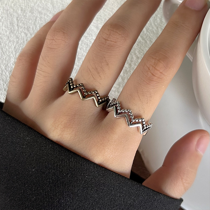 Lan Zhi 925 Silver Ring Simple Geometric Wave Hand Jewelry Internet Celebrity Ins Personality Open Ring Not Faded Niche