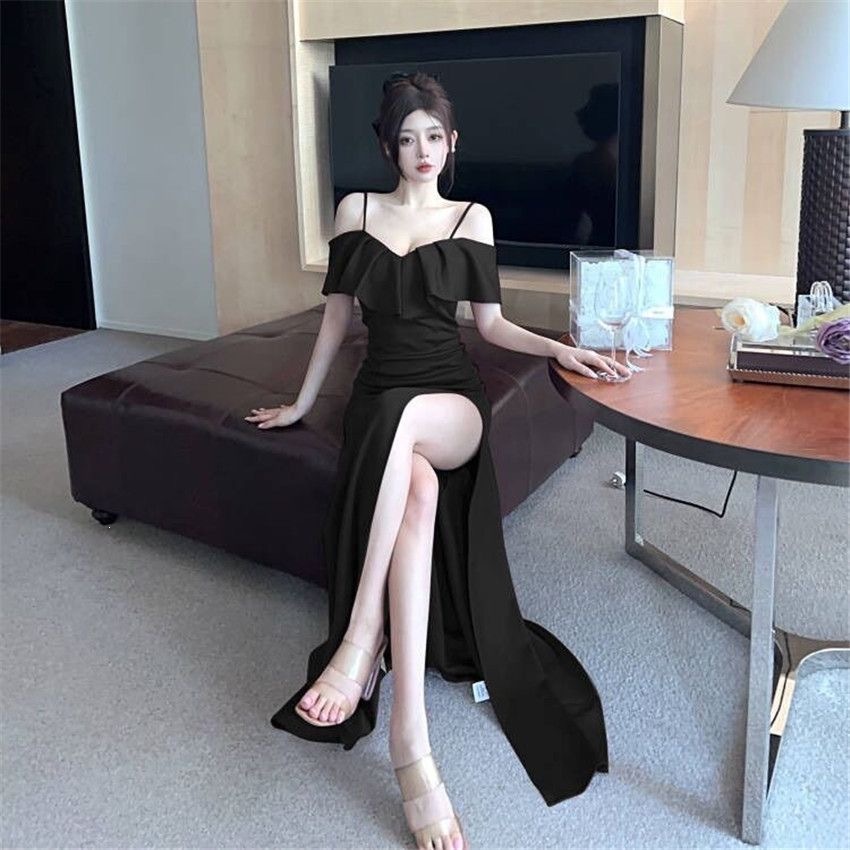 High-End Niche Luxury Off-The-Shoulder Evening Dress for Women 2026 New Model, Elegant and Sexy, Slim-Fit Long Gown for Parties