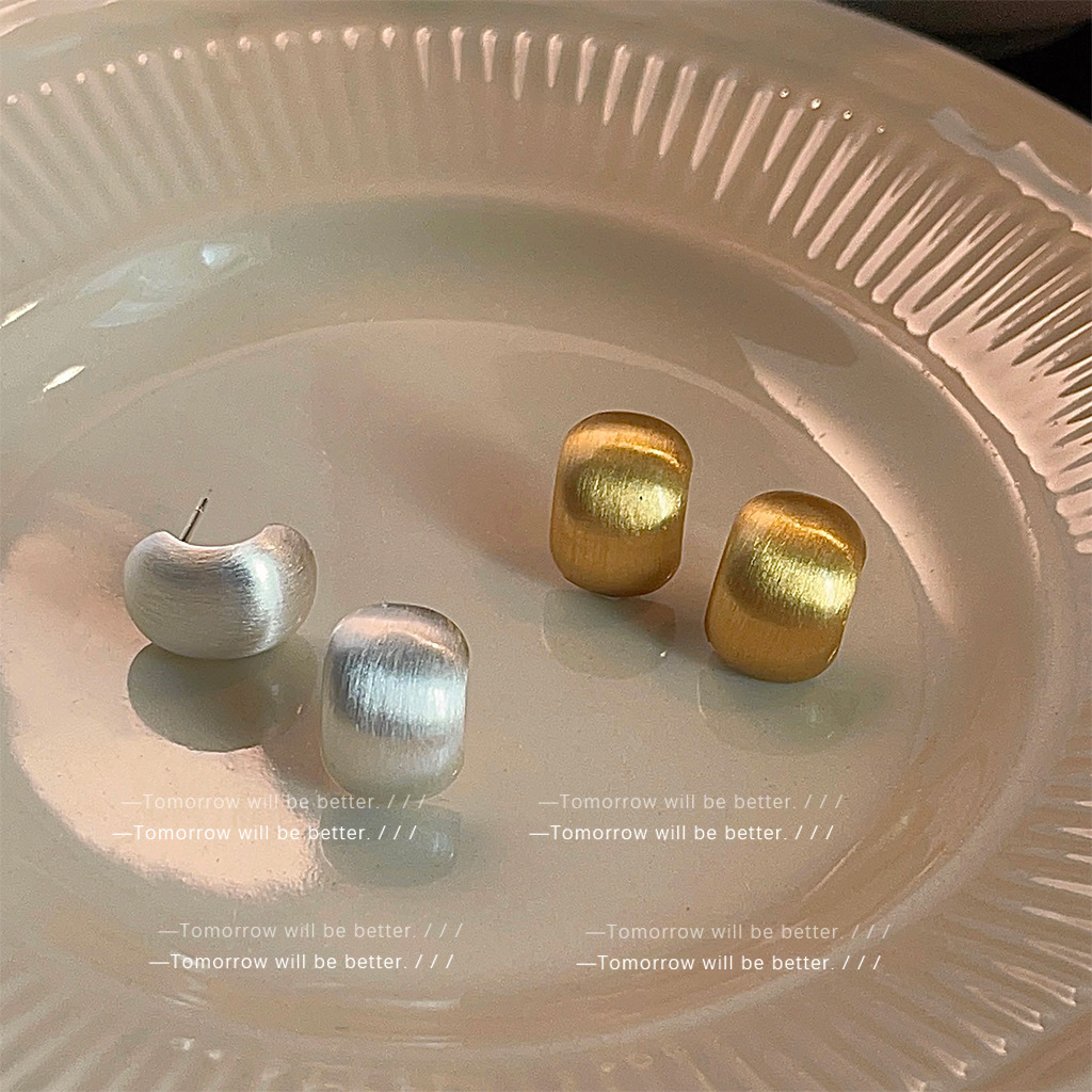 ins hot! Brushed beanie frosted metal earrings women's Korean new fashion simple commuter temperament earrings