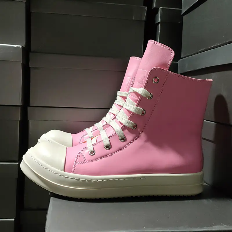 rricowees New Summer High-top Men's and Women's Sneakers Pink Casual Sports Full Leather Increased Thick Bottom for Lovers