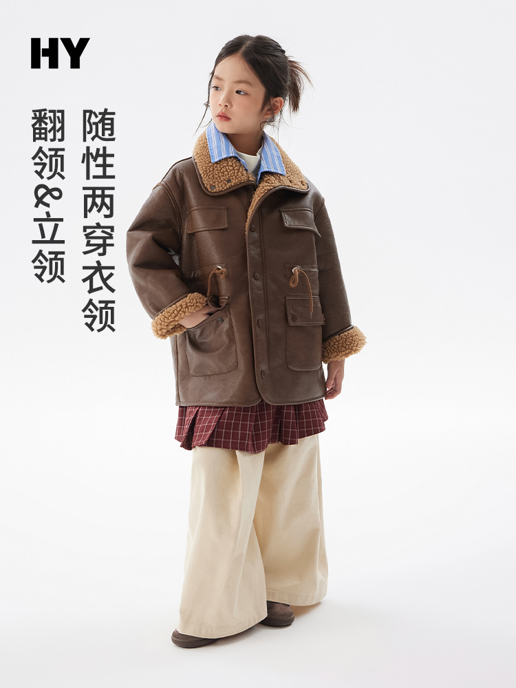 Children's Lamb Wool Coat 2026 Autumn and Winter New Style Girls' Korean Style Fur Integrated Jacket for Older Kids Winter Leather Jacket