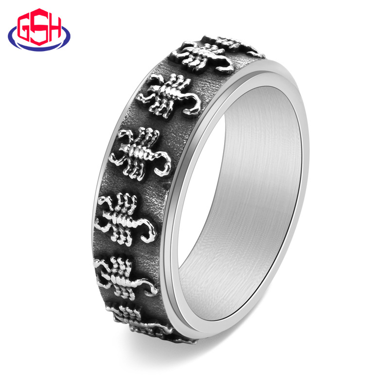 Amazon Supply Jewelry New Product Rotatable Scorpion Ring Titanium Steel Retro Men's Niche Pressure Relief Ring
