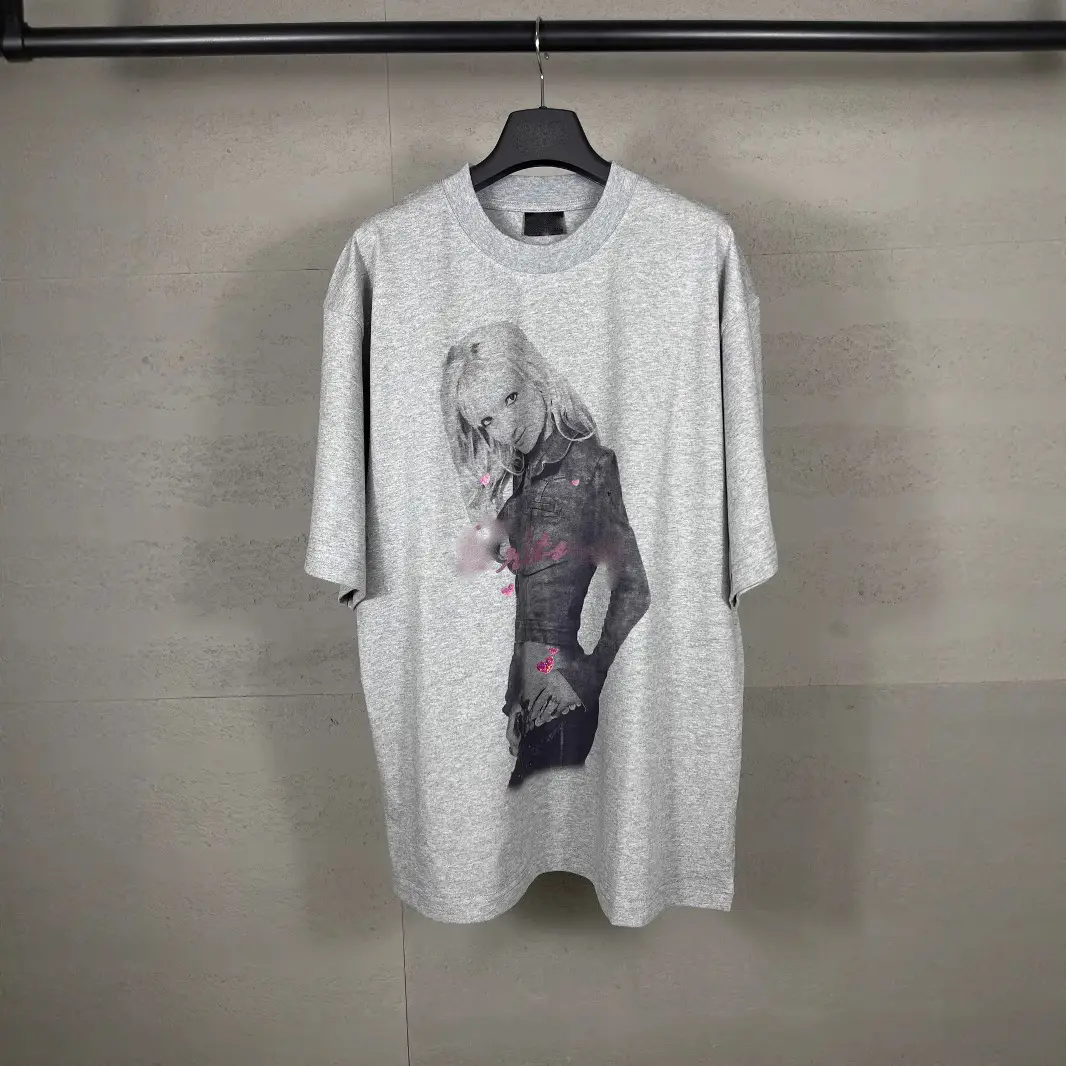 2025 Summer Limited Edition Music Collaboration Front and Back Pieces Direct Printing Drilling Washed and Aged Short Sleeve T-Shirt Couple