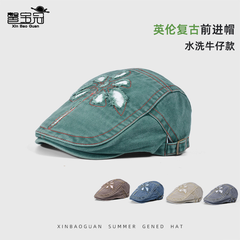 British Retro Denim Forward Cap All-match Fashion Show Face Small Cap Children Spring and Summer Artistic Painter Beret