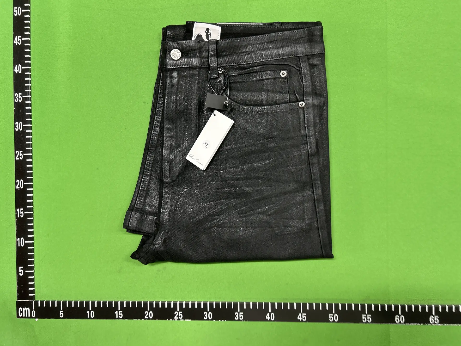 Original RO hand waxed black adhesive coated micro flared jeans for men's slim fit BootCut stacking floor length pants