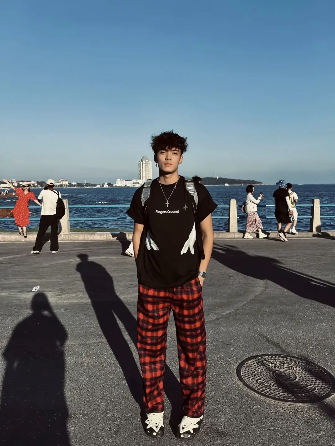 American style red checkered lazy wide leg pants for men's cleanfit all season versatile casual loose straight tube checkered pants