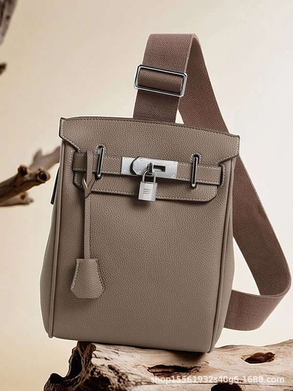 2026 new Kelly bag unisex chest bag, high-quality one-shoulder bag, simple all-matching lychee pattern waist bag for women