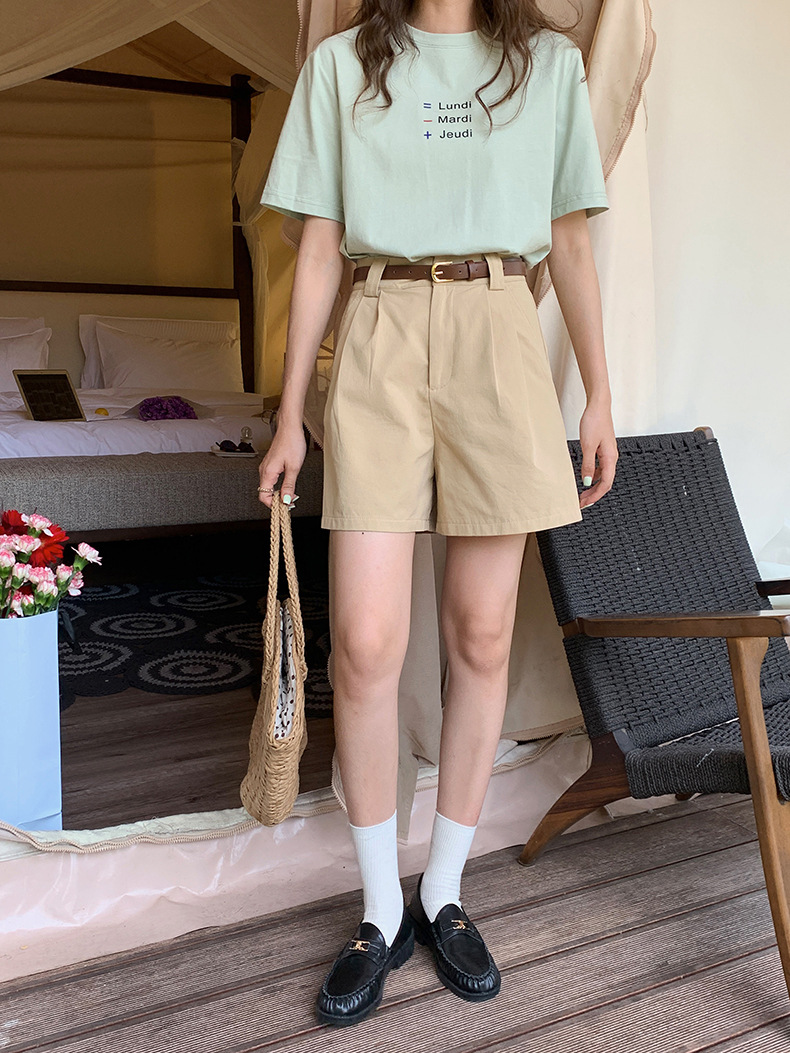 [Ge Ming] Korean Style Work Clothing Casual Suit Shorts for Women Summer New High-Waisted Wide-Leg Five-Point Pants N098A