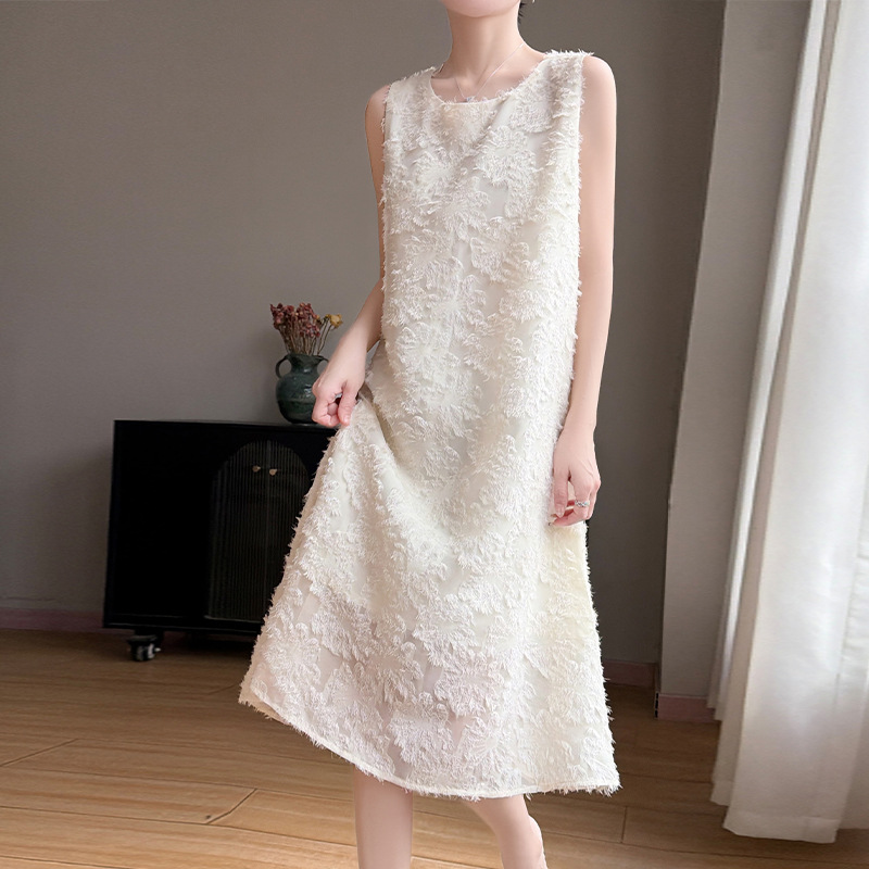 High-End Round-Neck Suspender Dress for Women, New Summer Style, French-Style Elegant Sleeveless A-Line Mid-Length Tank Dress