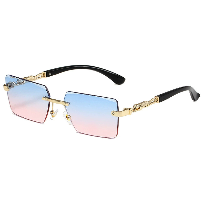 Cross-Border New Rimless Fashion Sunglasses with European and American Personality Leopard Decoration and Personalized Edge-Cut Pc Lens Sunglasses photo QC de 1688 sur Qualit.ly