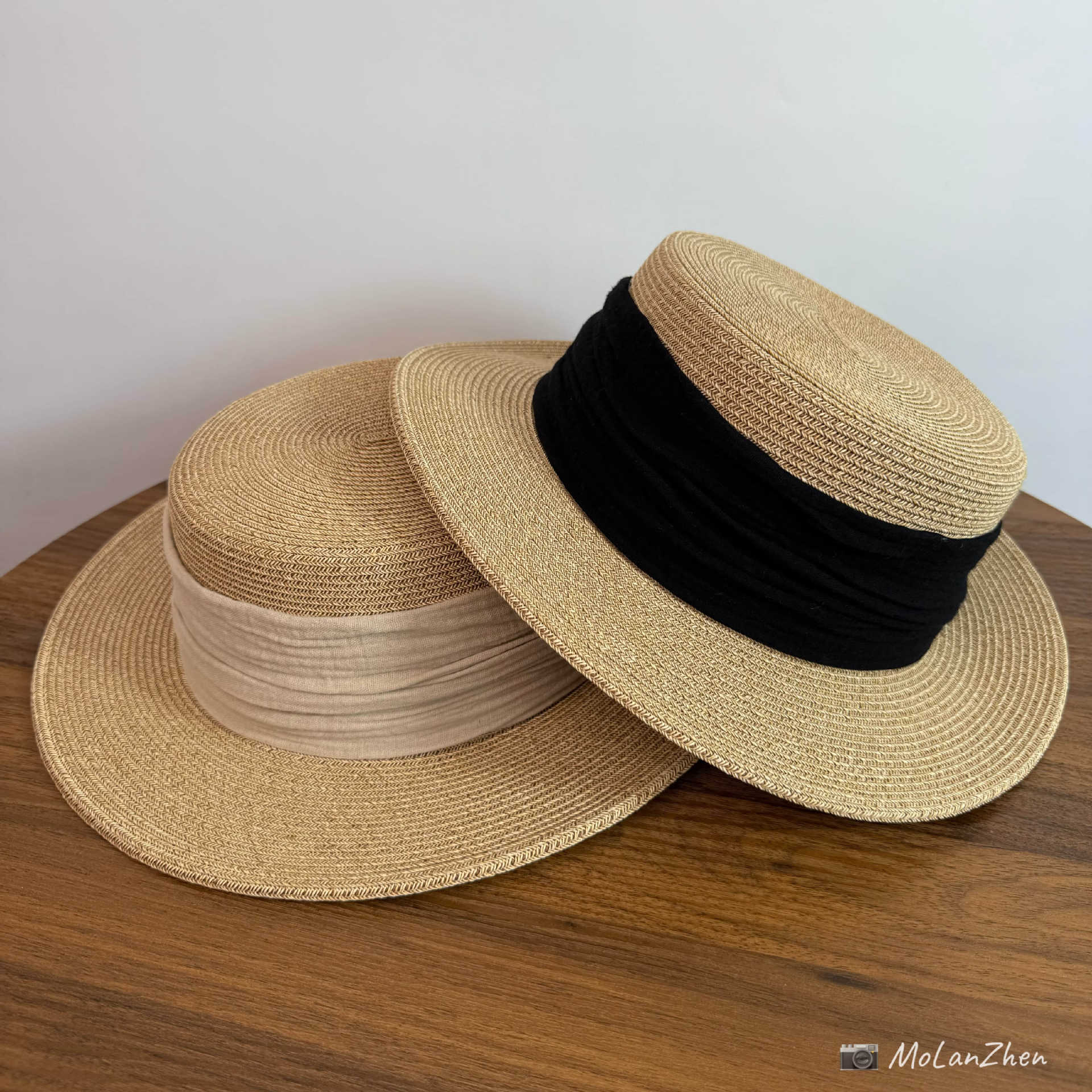 Sun Hat for Women, Straw Hat, Flat-Top Bucket Hat, Vintage Elegant Mature Style, Wide Band, Sun Protection, Versatile, Trendy Fisherman Hat