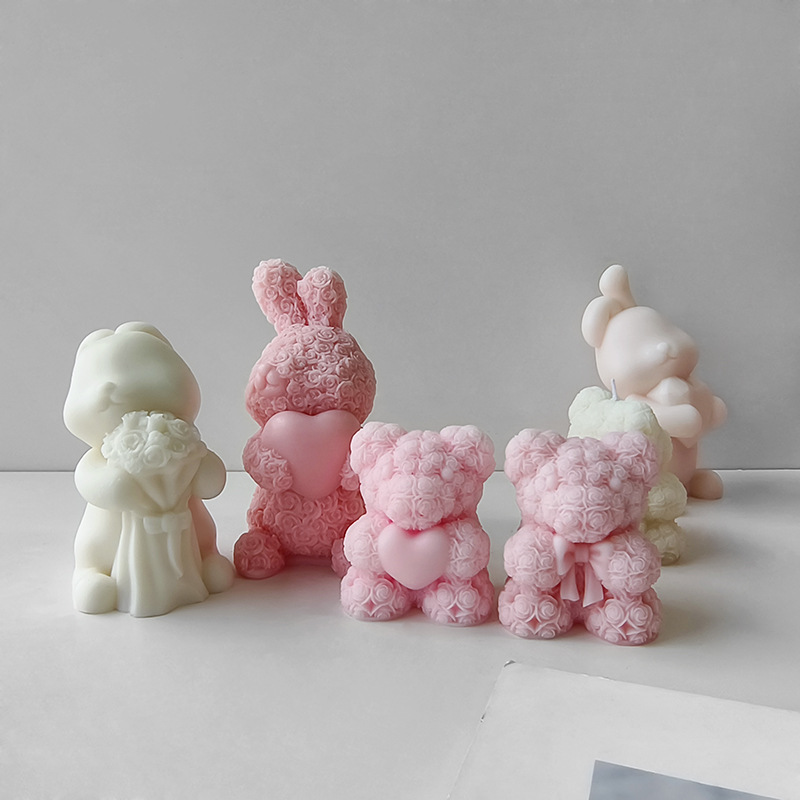 Jiahuimei rose bear aromatherapy candle mold DIY Valentine's Day handmade soap fragrant stone hand gift chocolate
