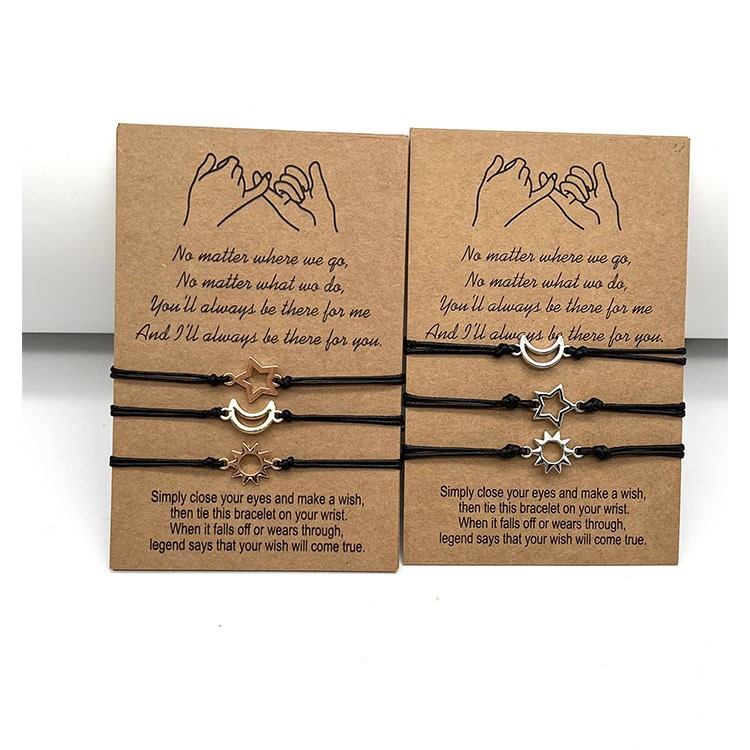 Cross-Border Amazon Friendship Anklet Bracelet European and American Personalized Stainless Steel Sun and Moon Star Wax Rope Braided Card Bracelet