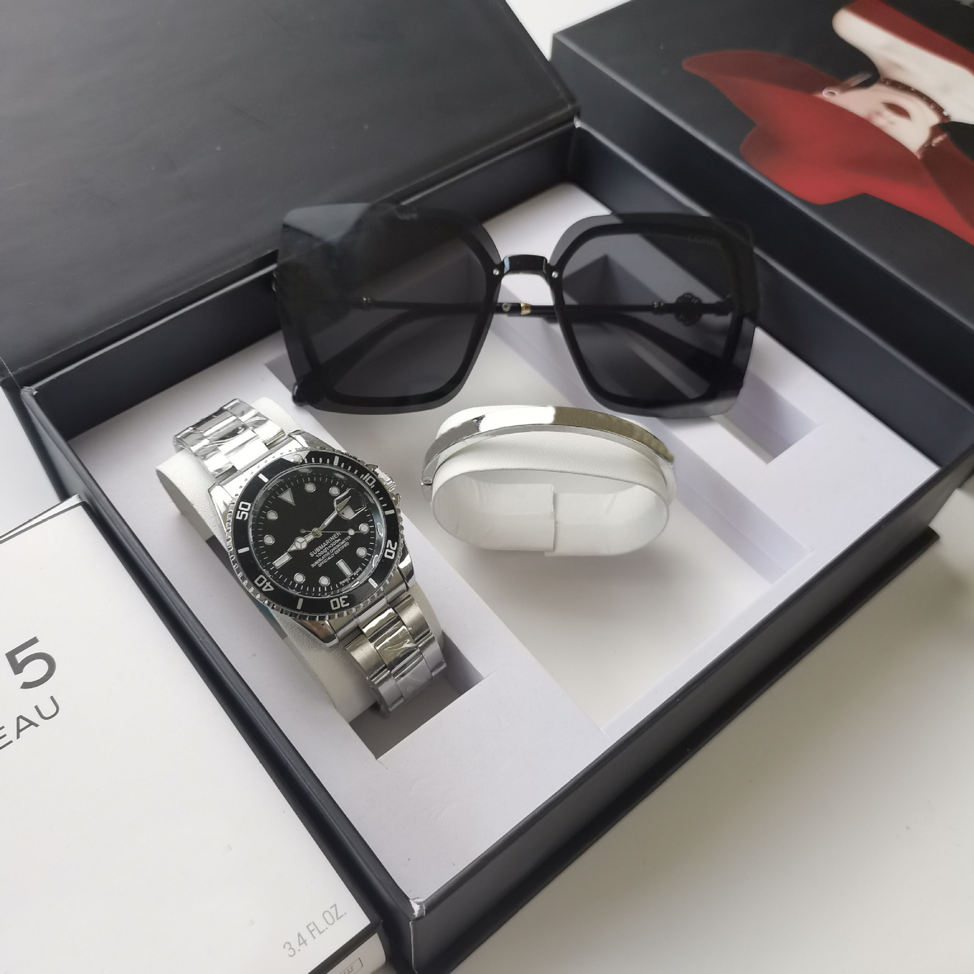 Watch Sunglasses Women's Set Water Ghost Steel Band Quartz Watch Yacht Business Men's Watch Fashion Sunglasses