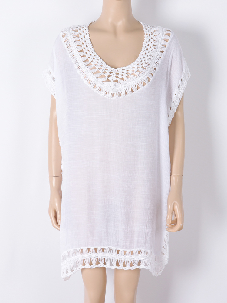 2025 Summer New European and American Cross-Border Hand Crochet Flower Holiday Beach Sun Protection Cover-Up Sexy Loose Bikini Wholesale
