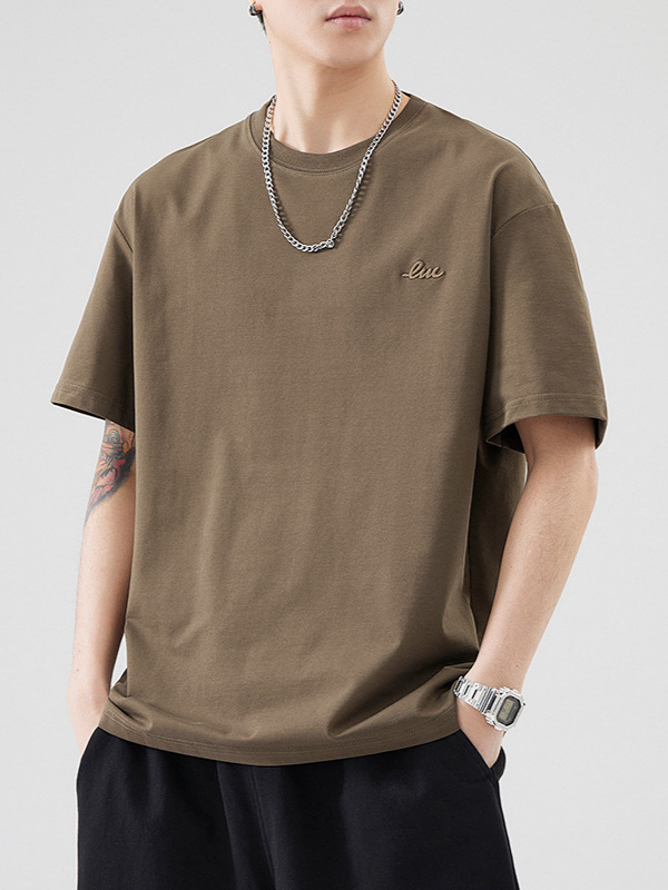 Mingge | 260g Heavy Ice Silk Embroidered Short Sleeve T-shirt Men's 2024 Summer Loose Casual Joker Top Men