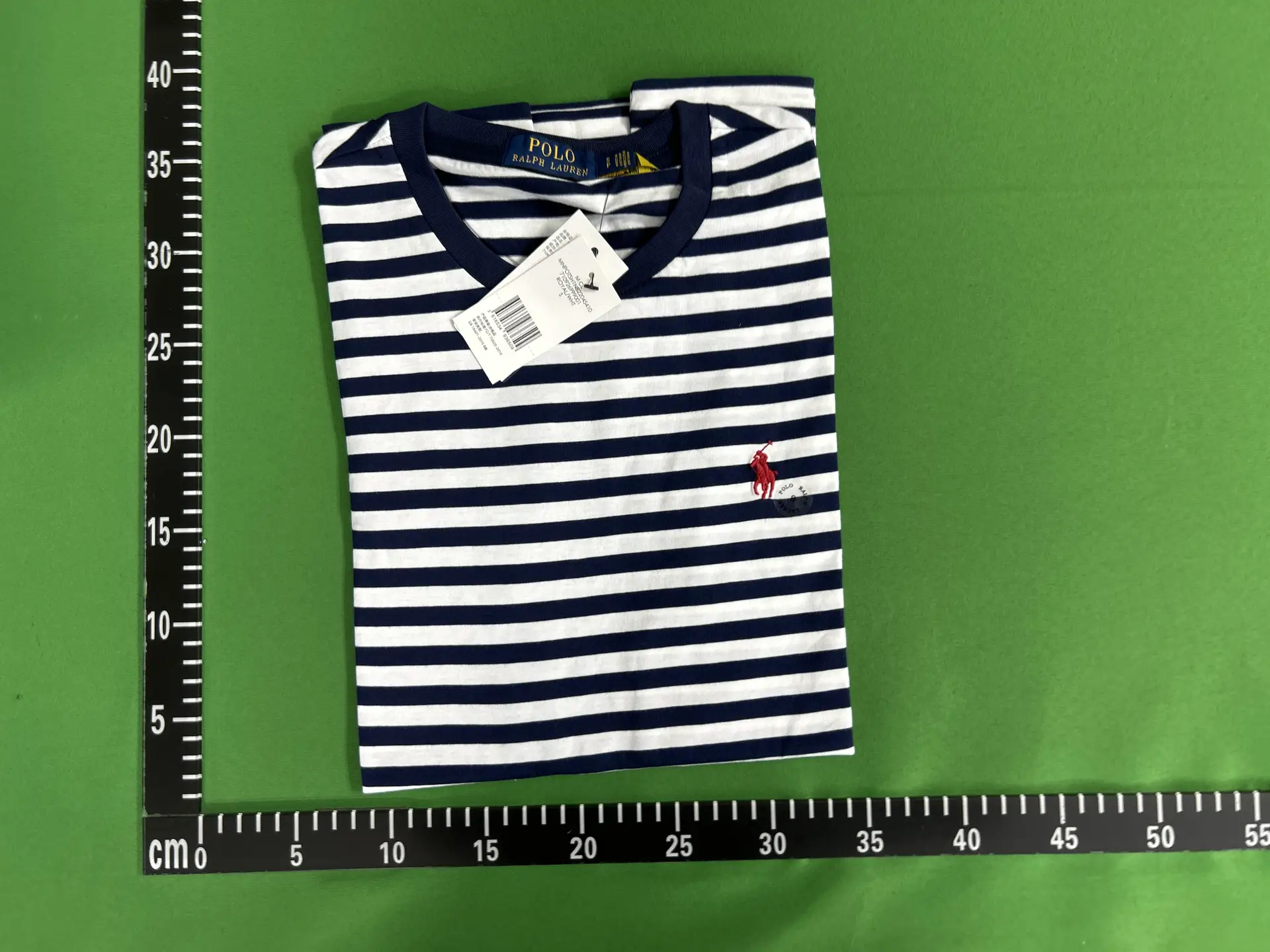 Left embroidered small size four-color horizontal stripe short sleeved shirt 66020319
