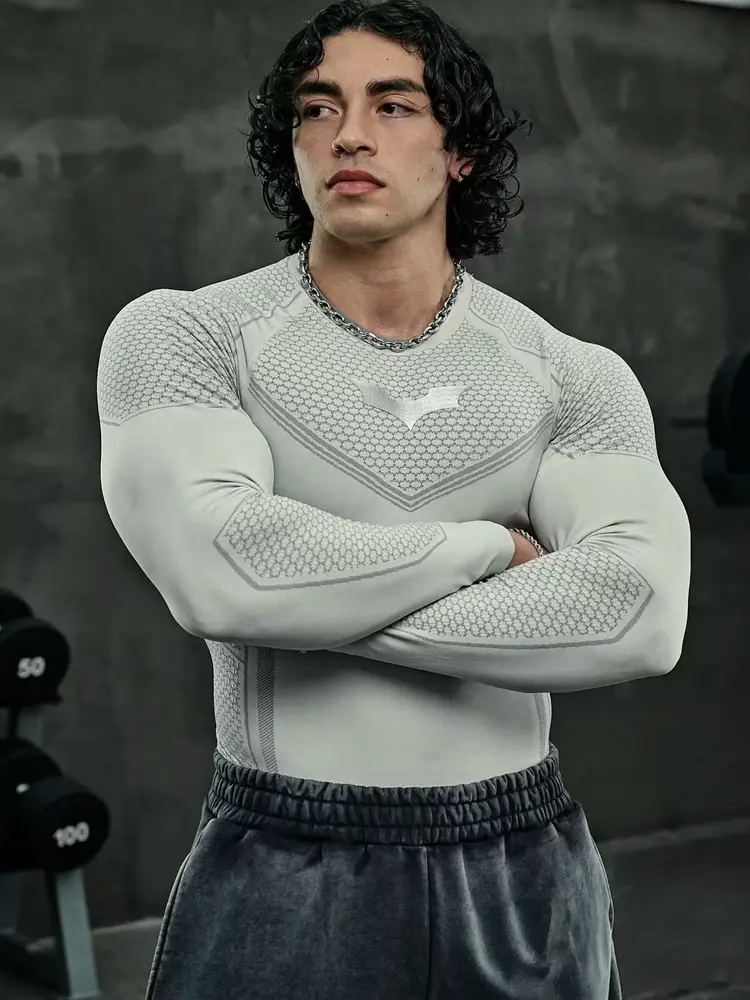 Youngla American Style New Superhero Series Men's Tight-Fitting T-Shirt for Sports, Fitness, Running, Training, Quick-Drying Long Sleeves