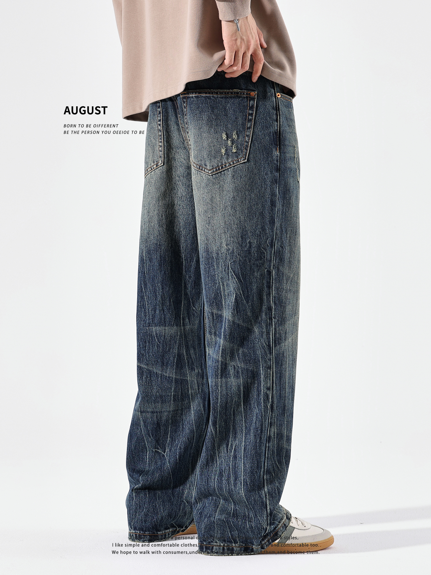 August American Retro Flared Jeans for Men, New Autumn and Winter Style, Loose Straight Washable Vintage Trendy Brand Long Pants