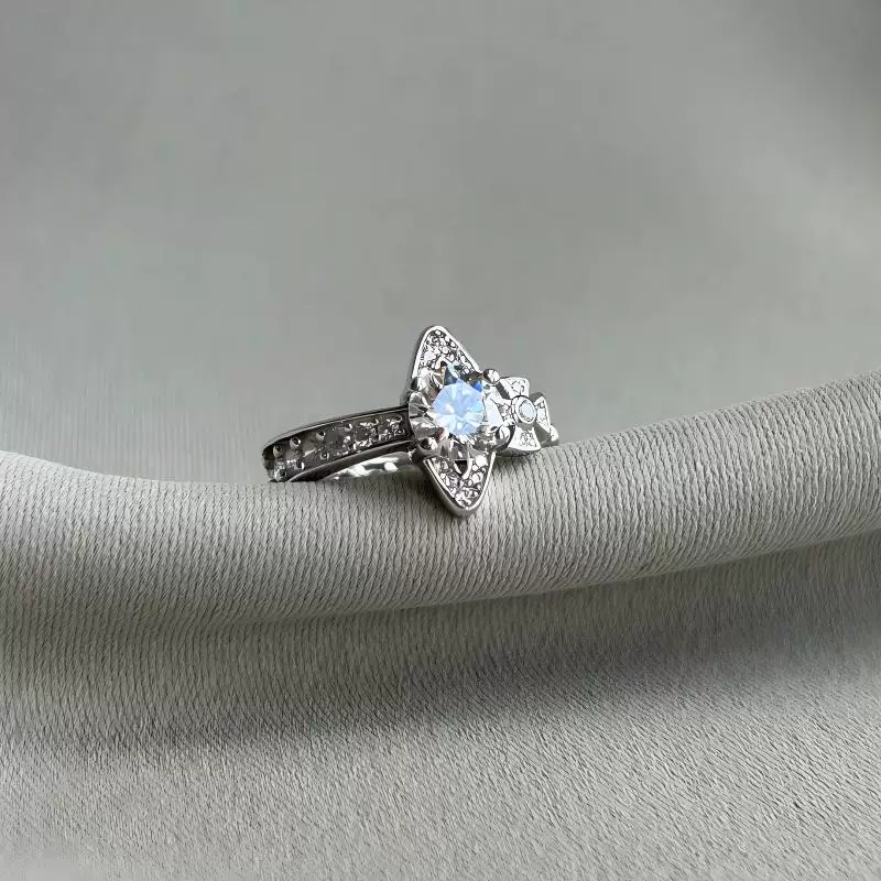 Hos Empress Dowager Full Diamond 925 Silver Open Saturn Single Diamond Ring
