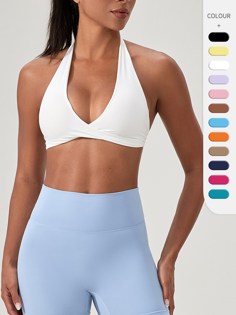 European and American Popular Yoga Bra for Women, Halter Neck, Beautiful Back, Fitness Underwear, Sexy, Wire-Free Sports Vest Bra52764
