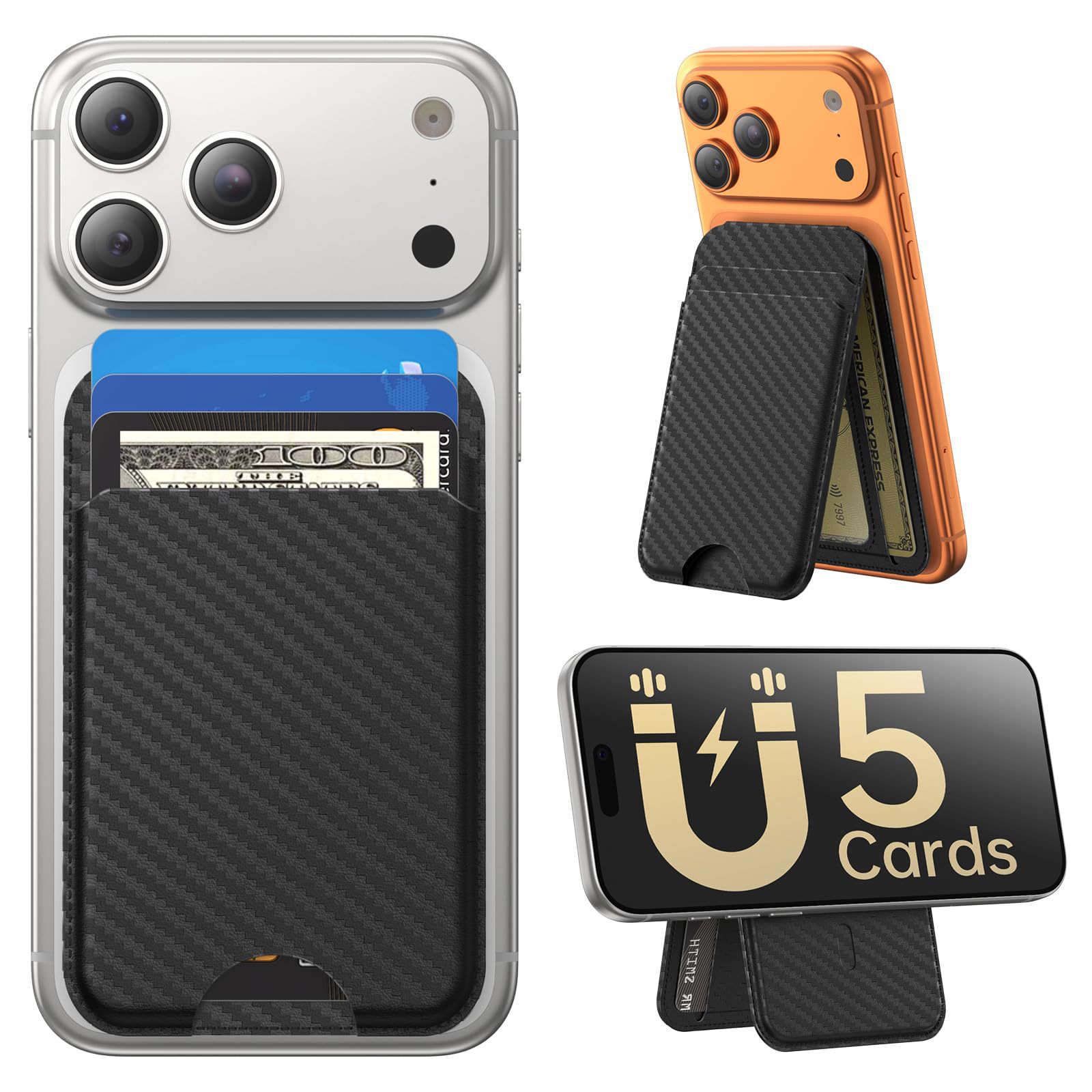Manufacturer Customized Mobile Phone Magsafe Card Holder with Strong Magnetic Suction, Rfid Anti-Theft Wallet, Magnetic Stand Card Holder