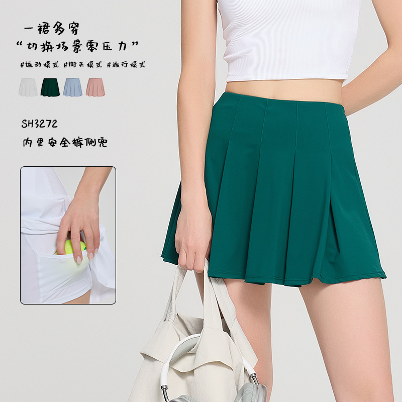 Spring and Summer New Style Women's Anti-Exposure Yoga Sports Tennis Short Skirt High-Waisted Slimming Badminton Pleated Skirt