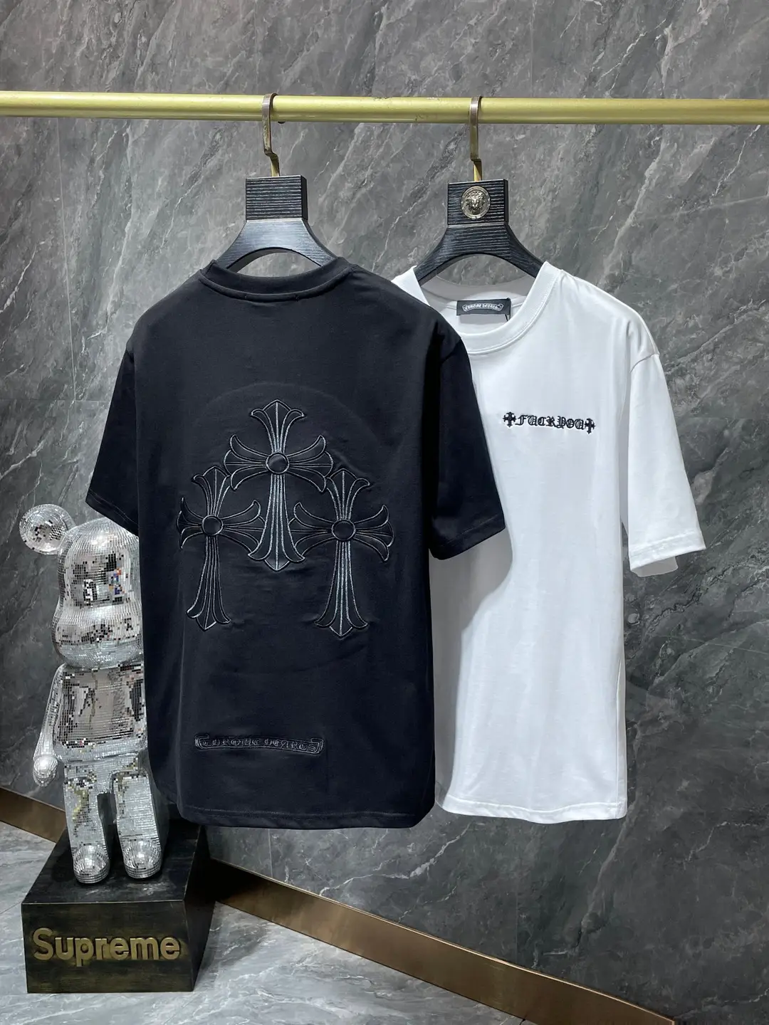 Correct Version of the Trendy Brand Chrome Hearts23Ss Leather Cross Short-Sleeved Men's Pure Cotton Large Size T-Shirt for Men