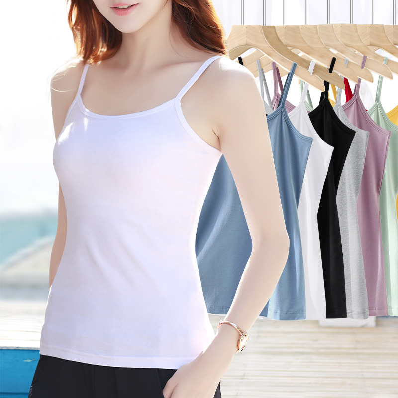 White Camisole Women's Summer Cotton Outer Wear Beautiful Back U-Neck Slim-Fit Slimming All-Match Top Base Shirt