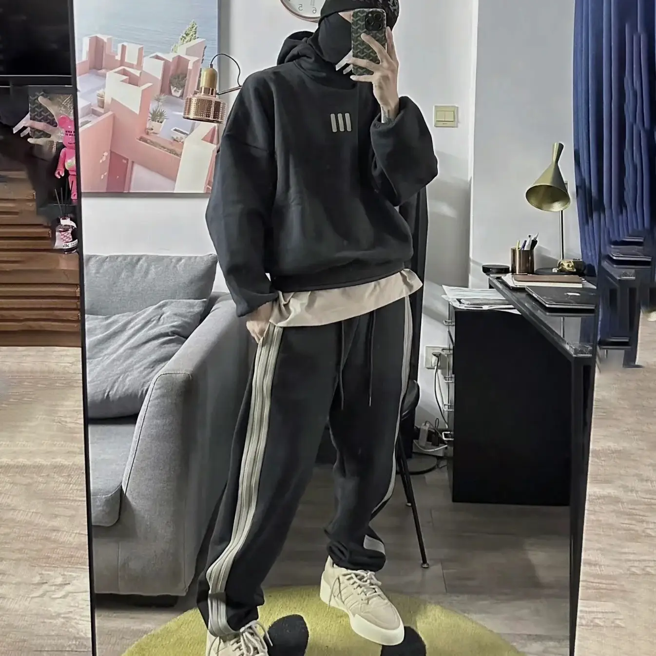 FOG CRAZY mainline ESSENTIALS co-branded FEAR OF GOD triple-bar relaxed casual drawstring pants