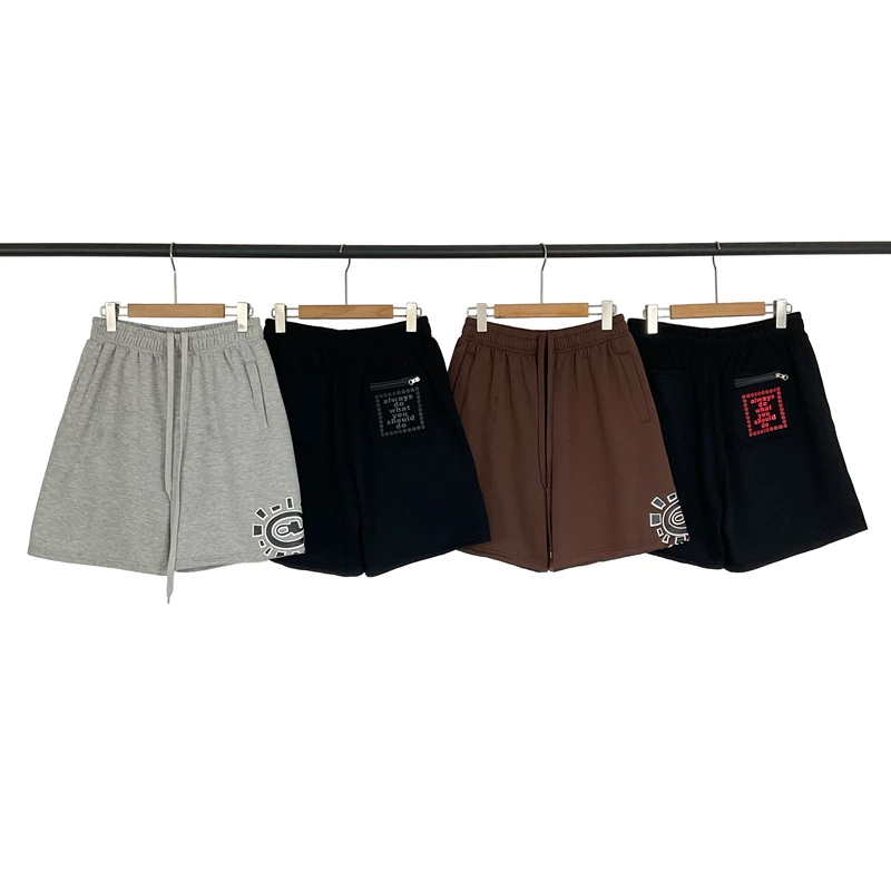 Adwysd New Sun-Rolled Basic Printed Drawstring Shorts American Style Trendy Brand Fleece-Lined Casual Unisex Shorts