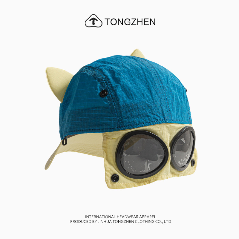 Sunglasses Aviator Hat Trendy American Retro Color-Blocking Quick-Dry Baseball Cap for Women Cute Cat Ear Parent-Child Summer
