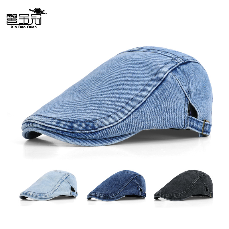 Washed Denim Forward Cap Summer Sun Protection Hat for Women, Fashionable Casual Painter Hat, Japanese Style Duckbill Beret