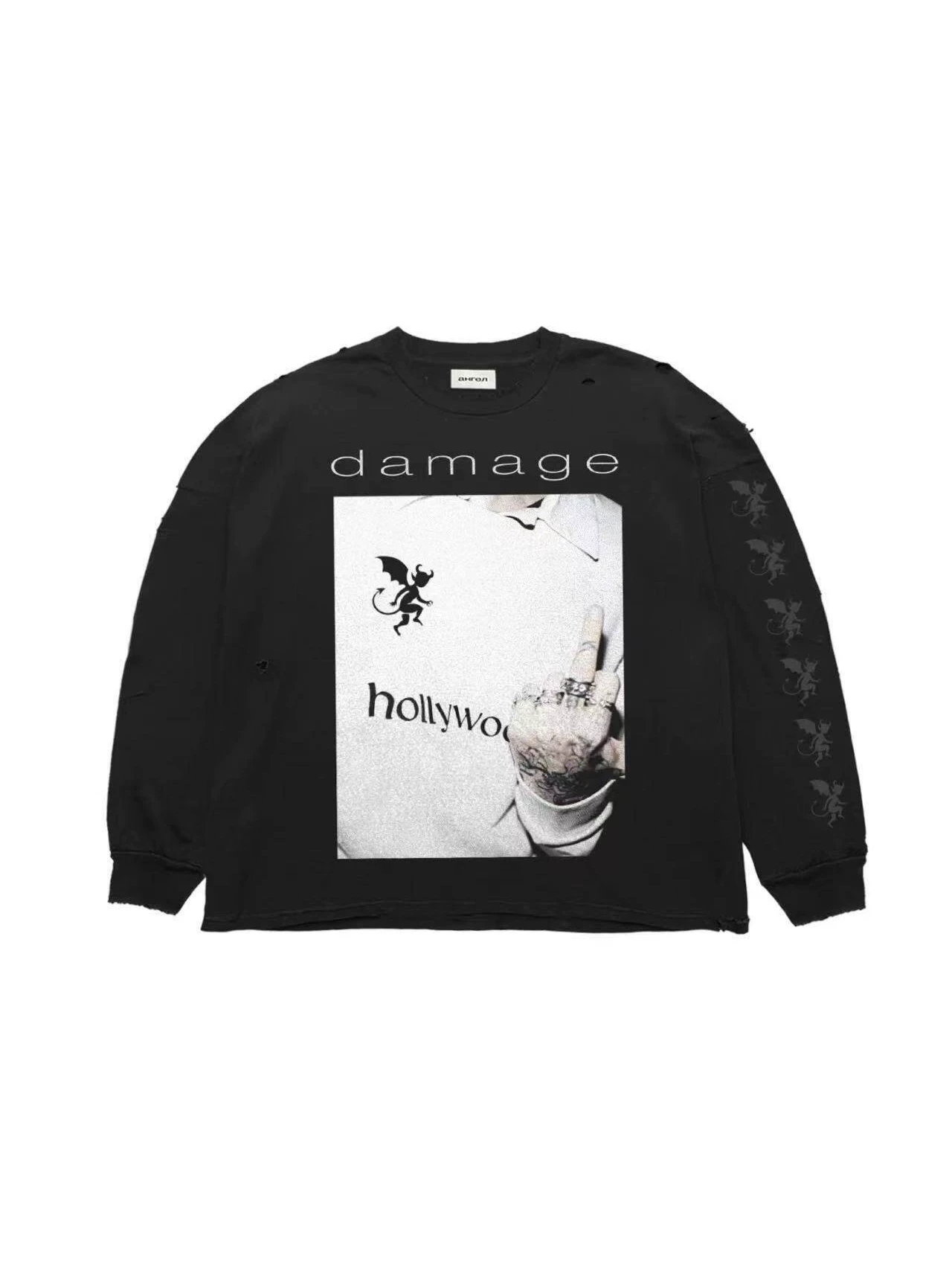 Kai Angel Rapper Z Generation Album Damage Merchandise Boxy Fit Distressed Portrait Print Long Sleeve