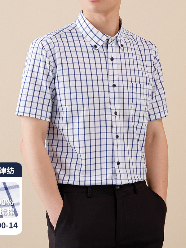 Summer Short-sleeved Shirt Casual Men's Cotton Oxford Half-sleeved Washed Striped Plaid Middle-aged Men's Shirt for Men