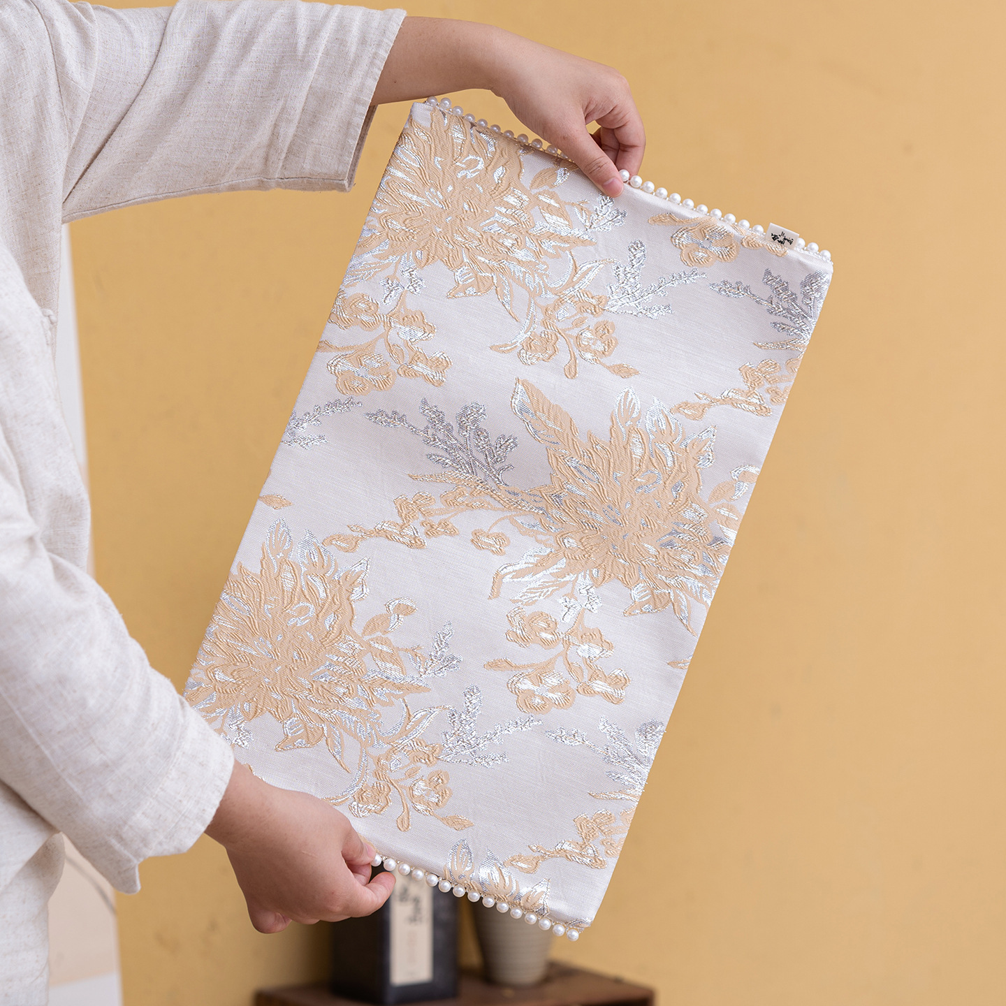 Brocade Chrysanthemum Double-Sided Long Dry Tea Mat Tea Tablecloth Mat Zen Tea Coaster Tea Mat Tea Ceremony Accessories Absorb Water