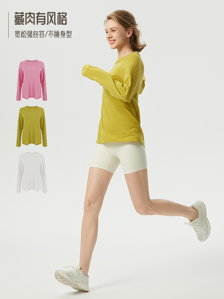 Spring and Summer New Style Yoga Clothes for Women, Loose-Fitting, Slimming, Hip-Covering Fitness Clothes, Training Running Tops, Long-Sleeved T-Shirts