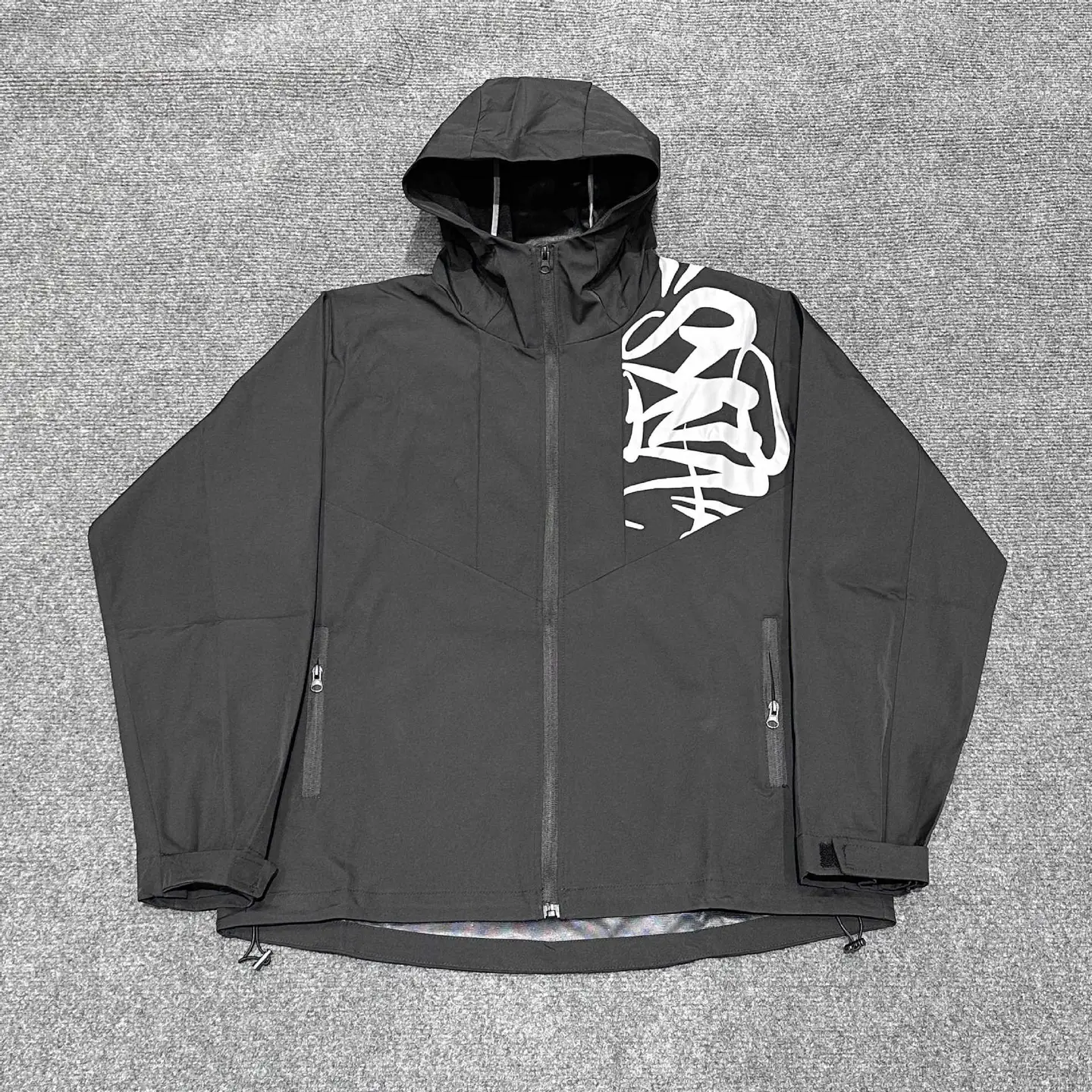 New European and American Synaworld Drill Style Shoulder Printed Letter Logo American Street Hooded Zipper Windbreaker for Men