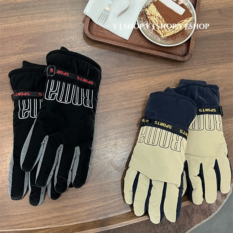 Japanese Men's Outdoor Ski Gloves Women's Winter fleece-lined Warm-Keeping Cold and Windproof Electric Bicycle Touchscreen Couple