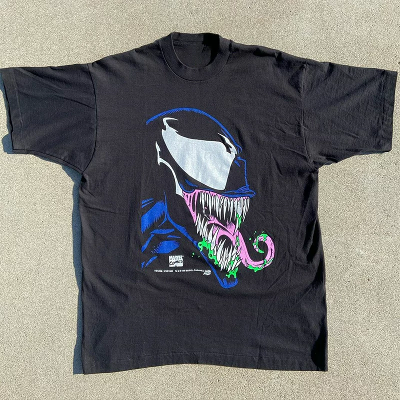 Marvel Superhero Venom Printed Short Sleeve Trendy Brand Oversized Street Beauty Trendy Heavy Texture T-shirt for Men and Women