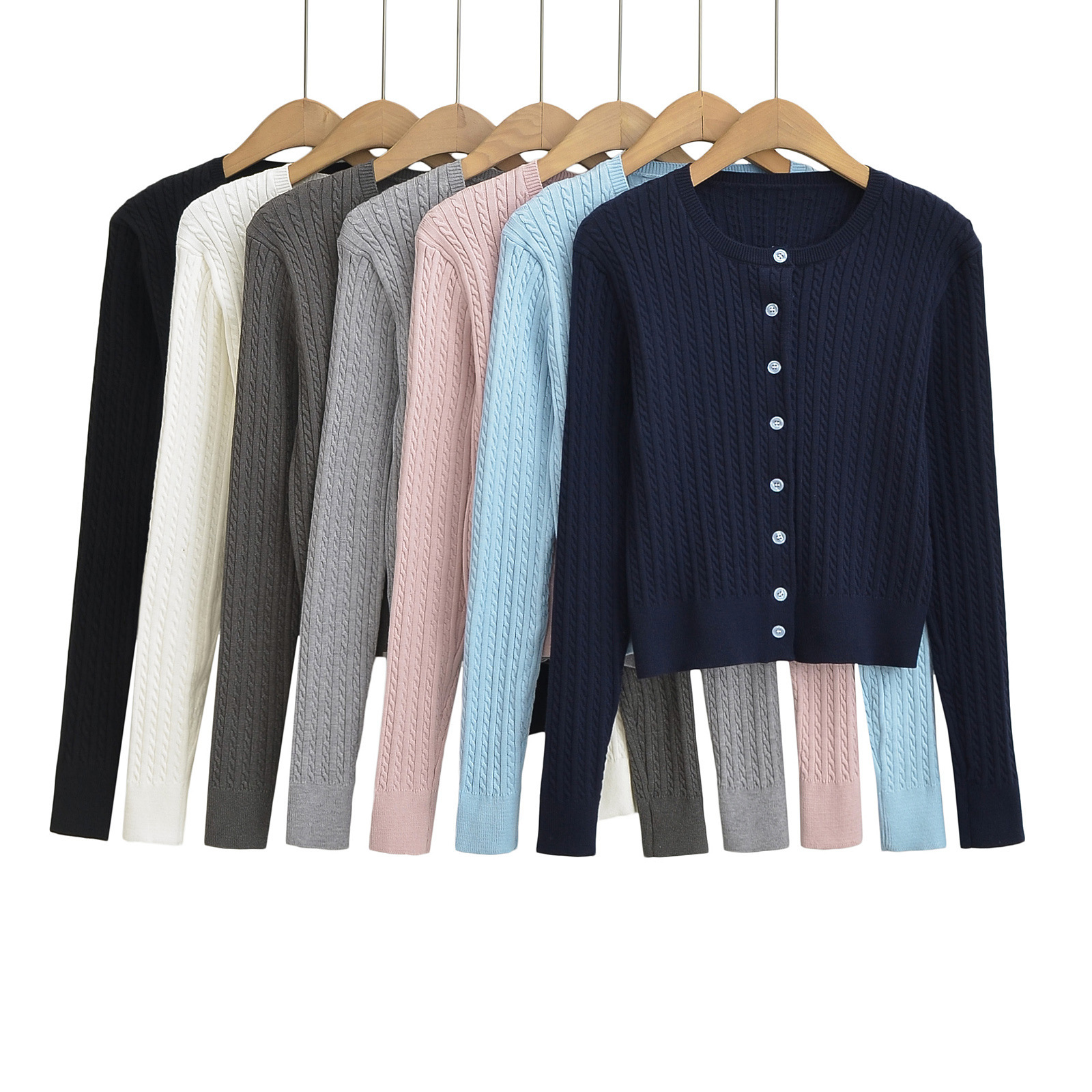 Autumn New Women's Twist Knitted Sweater Cardigan European and American Slim-fit Slimming Color Twisted Needle Long-sleeved Sweater