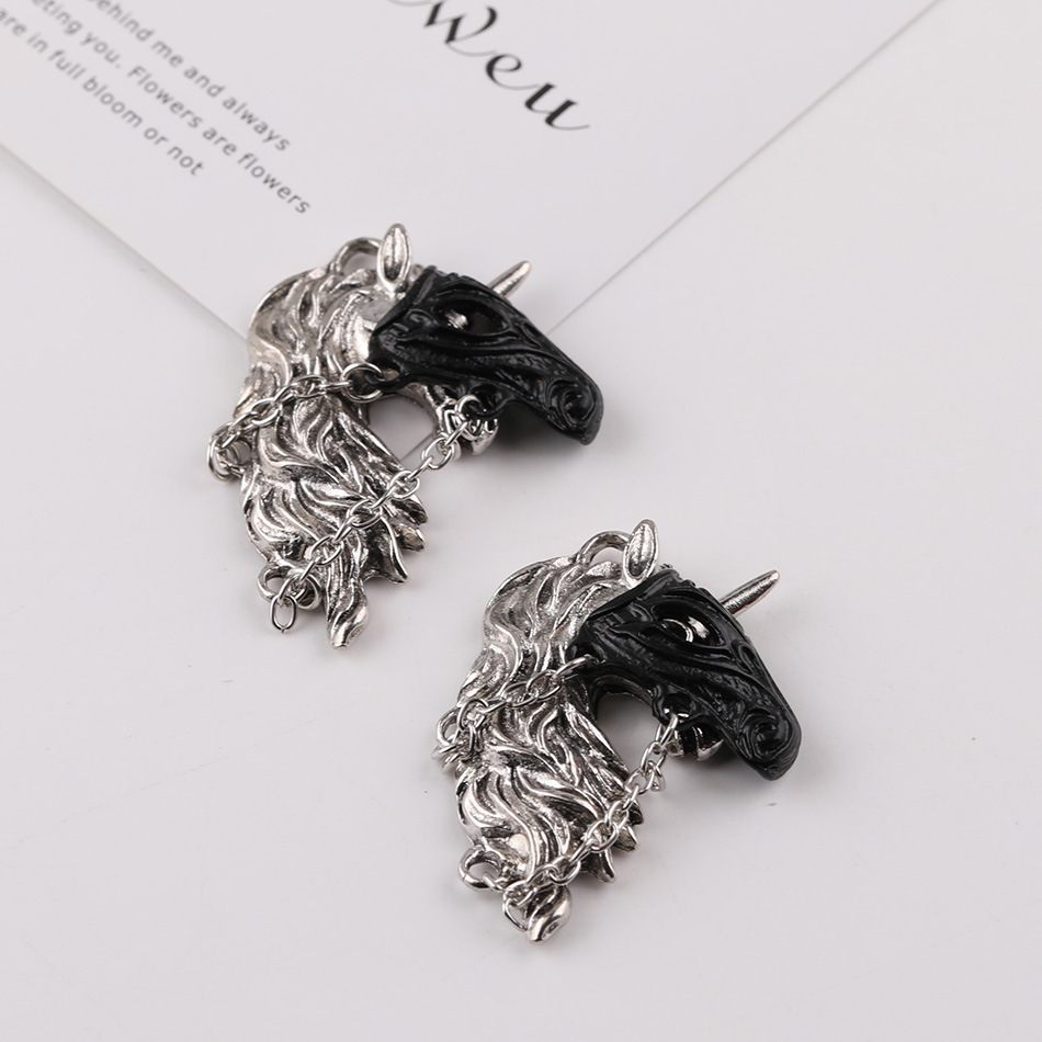 Cross-Border Hot-Selling Exaggerated Horse Head Alloy Pendant DIY Handmade Keychain Necklace Pendant Jewelry Accessories