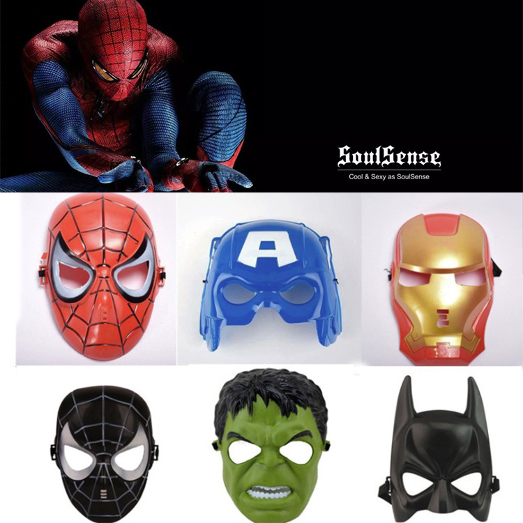 Halloween Mask for Boys and Girls Cartoon Spider-Man Hulk Captain American Bat Plastic Iron Man Mask
