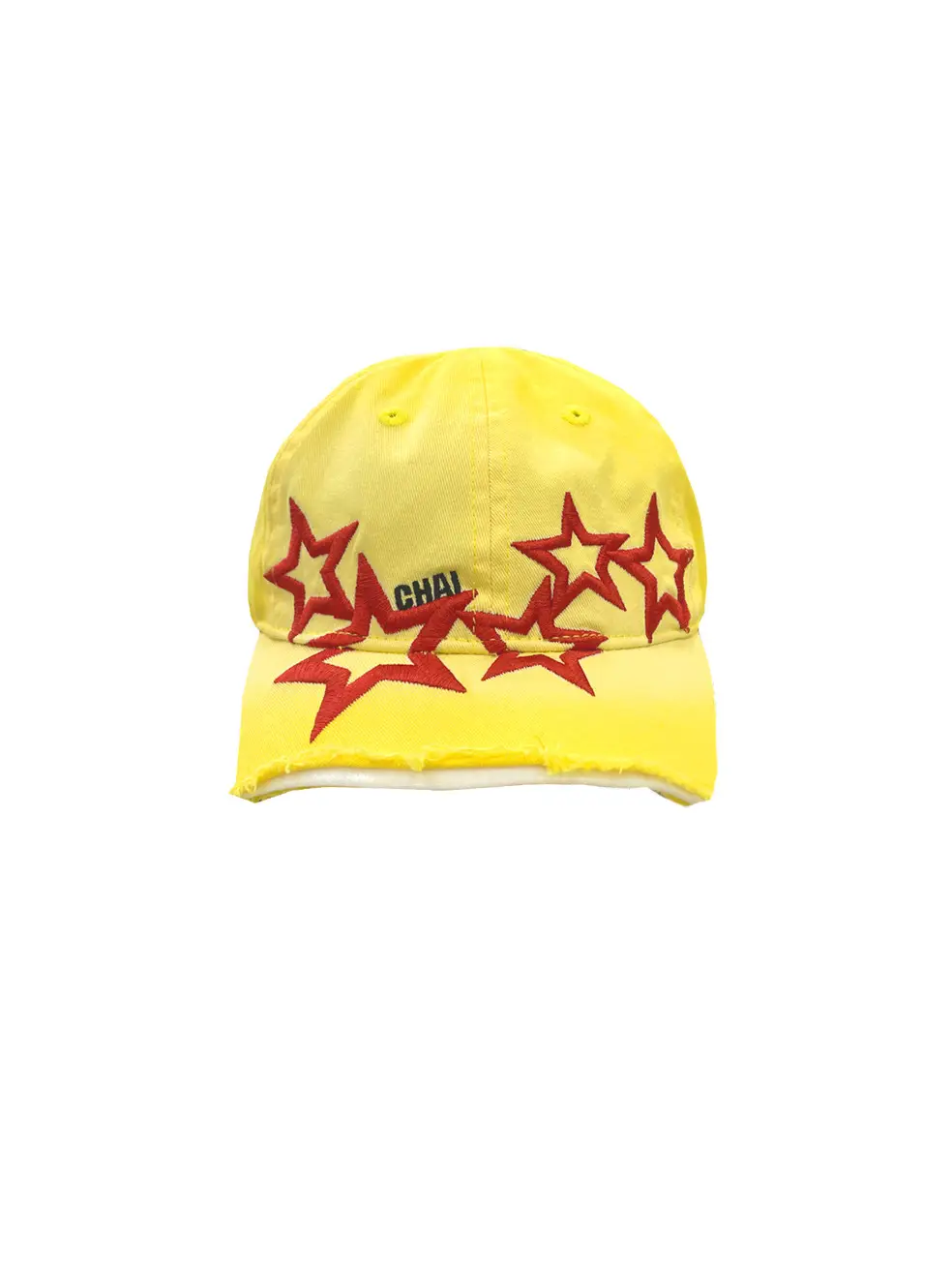 Chai (Disassembled) Five-Star Broken Brim Hat, Yellow Original Design Embroidery, Street Style, Washed, Versatile Unisex Baseball Cap
