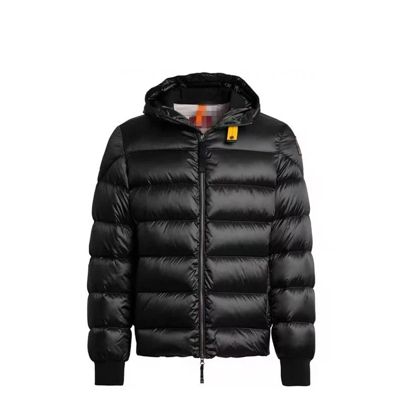 [H-16] European and American-style windproof, waterproof, short, padded down jacket for men—winter black hooded puffer coat with a glossy duck down exterior.
