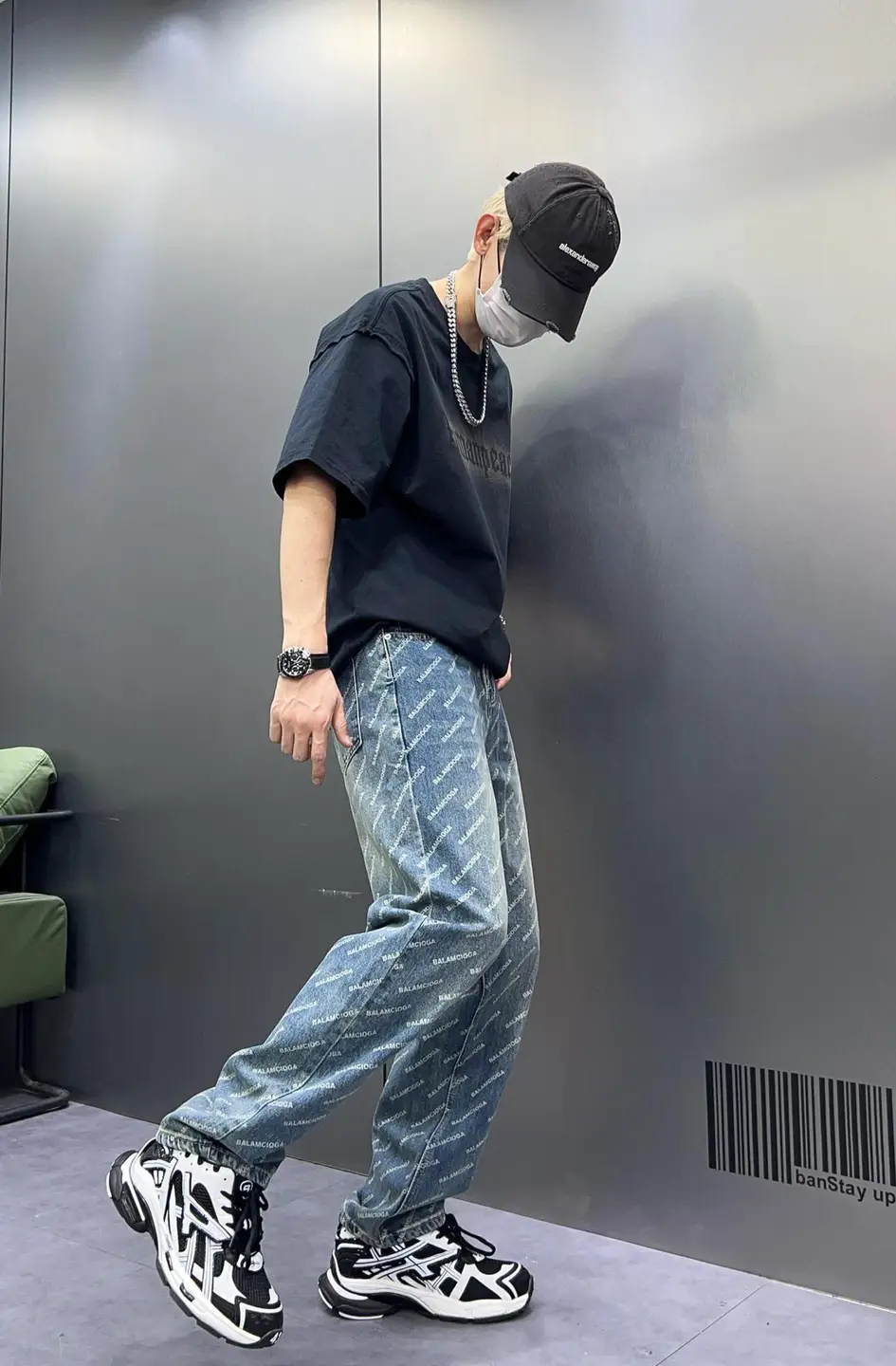 Casual Versatile Full Print Design Sense Denim Pants Narrow Straight High Waist Retro Hong Kong Style High Street Jeans for Boys