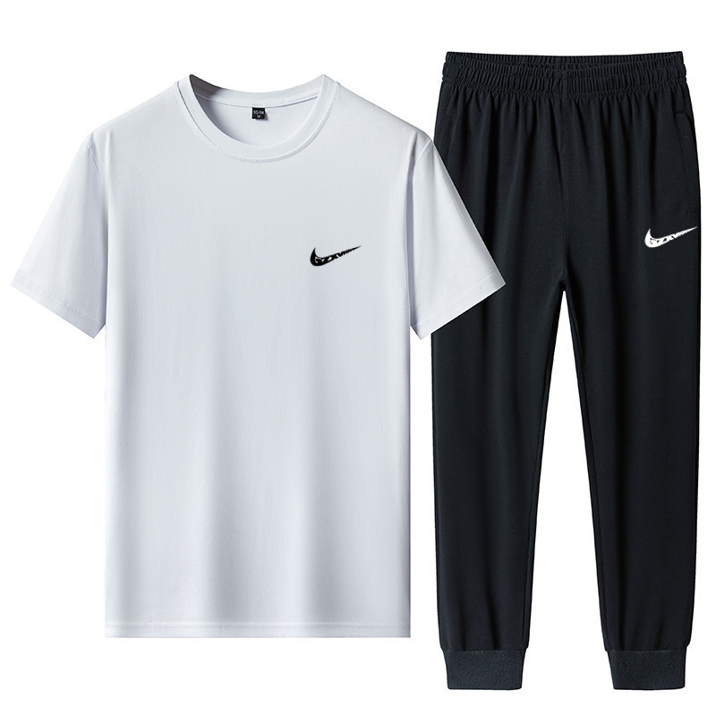 Sports suit Men's 2025 Summer New Men's Casual Two-piece Set Fashion Brand Pure Cotton Short-sleeved T-shirt Trousers Men's Wear