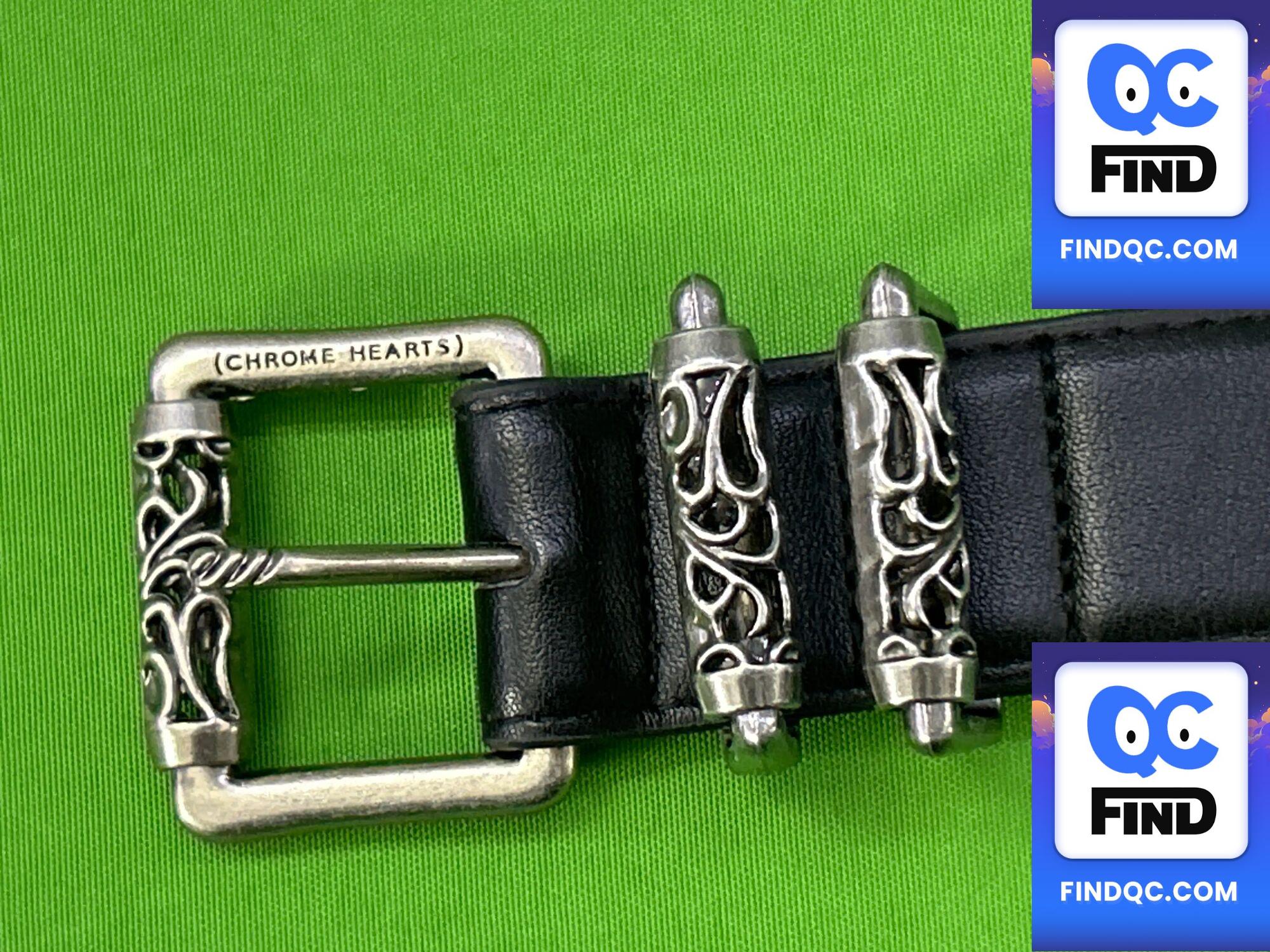 Chrome Hearts Black Leather Belt with Silver Buckle QC
